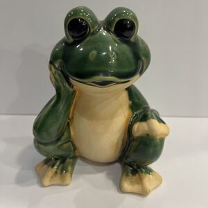 FROG, Ceramic Whimsical Garden Decor Green and Yellow, Home Decor, Outdoor